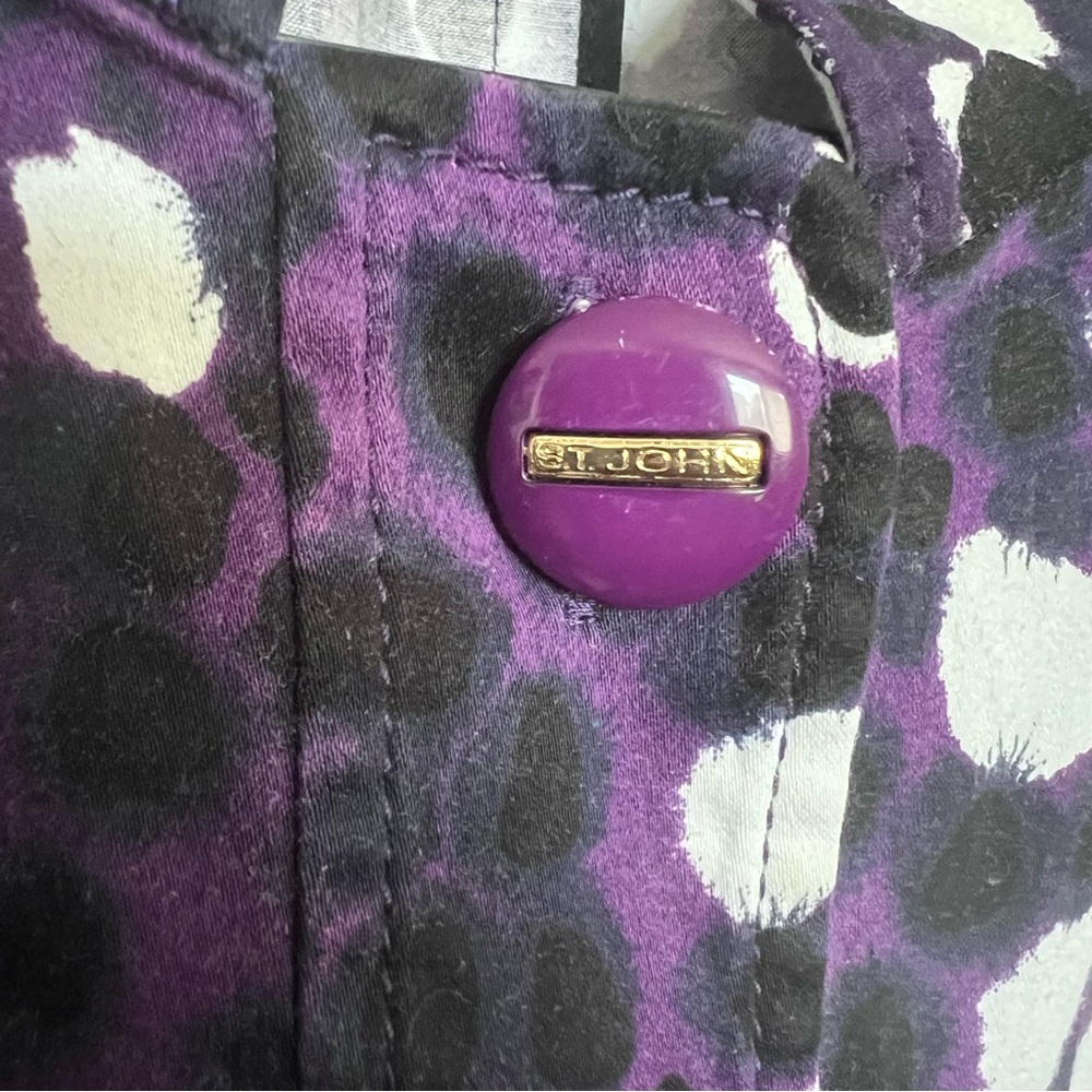 St. John Leopard Print Jacket SZ 16 Purple/White Classic Casual Cotton Button Up - Picture 5 of 15